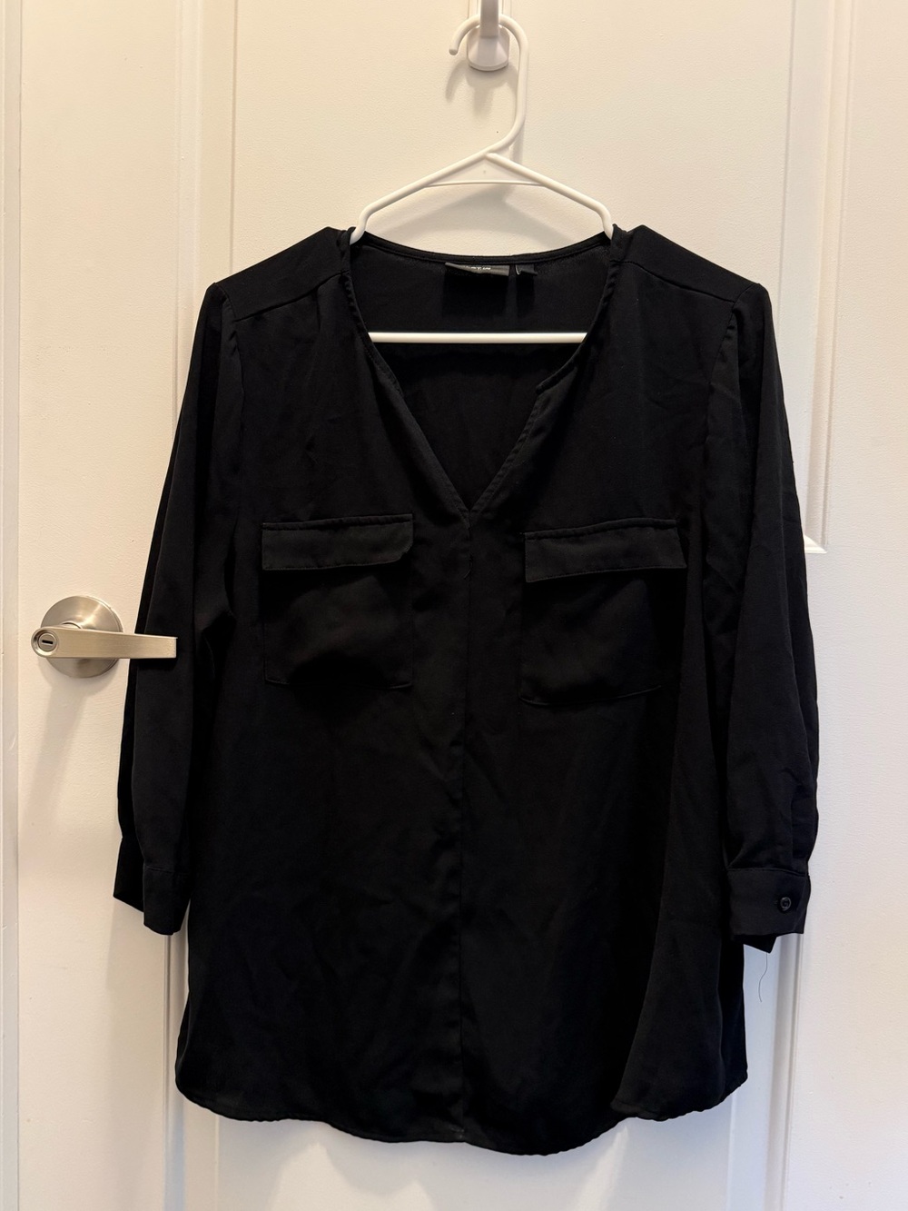 Apt. 9 Black V-Neck Pocket Blouse